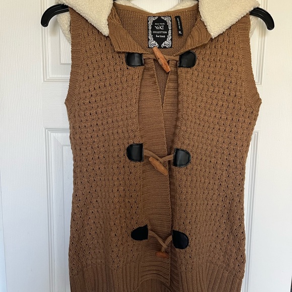 Yoki Jackets & Blazers - Yoki Tan Knit Toggle Vest with Teddy lined Hood